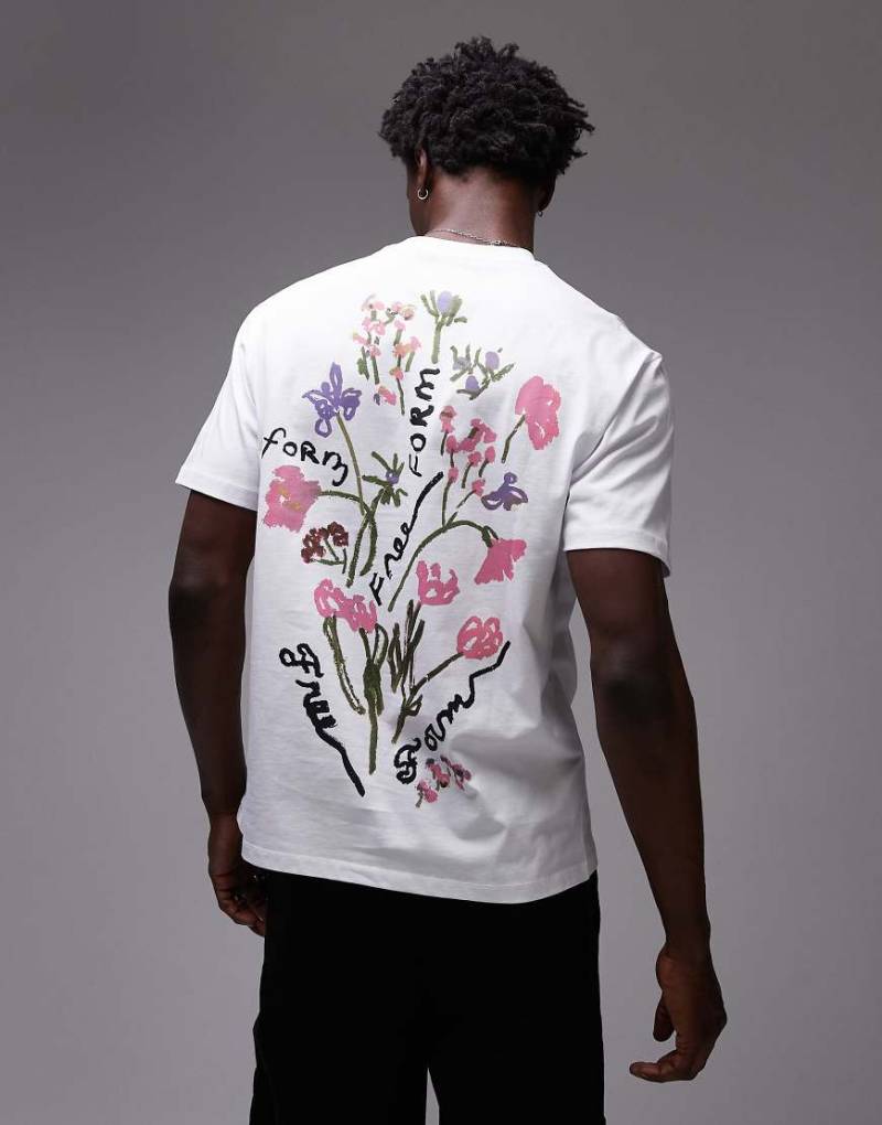 Topman - Relaxed-Fit-T-Shirt in Ecru mit Blumenprint-Weiß von Topman