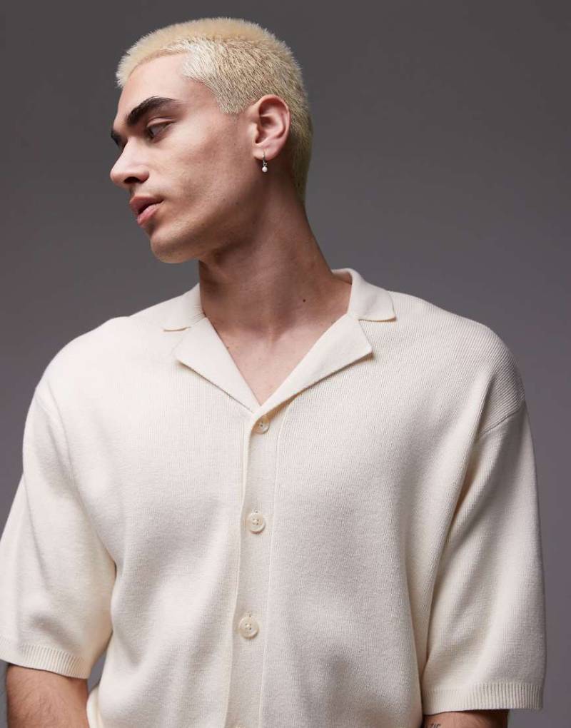 Topman - Polohemd aus Strick in Ecru mit Revers-Kragen-Neutral von Topman