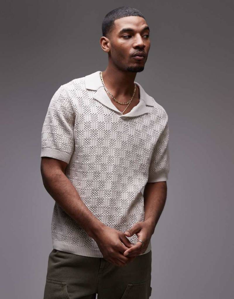 Topman - Polohemd in Steinbeige mit Häkelmuster-Neutral von Topman