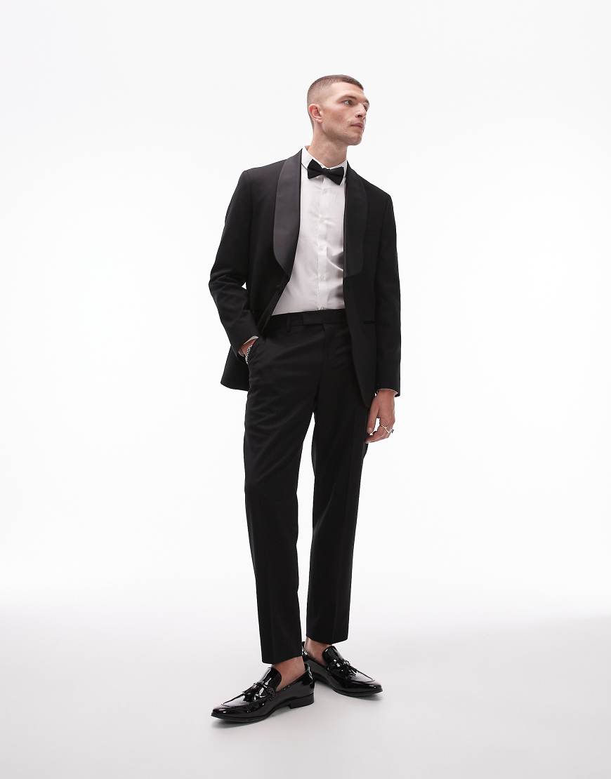 Topman - Premium - Locker geschnittene Smoking-Anzughose aus Wollmix in Schwarz von Topman
