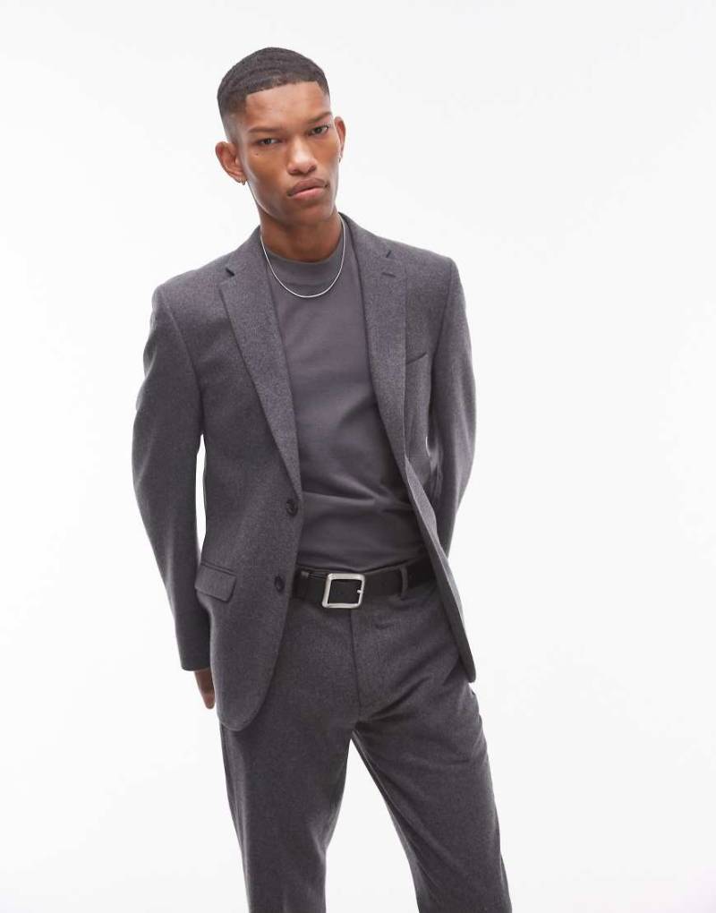 Topman - Premium - Schmal geschnittene Anzugjacke aus Wollmix in Anthrazit-Grau Topman - Premium - Schmal geschnittene Anzugjacke aus Wollmix in Anthrazit-Grau von Topman