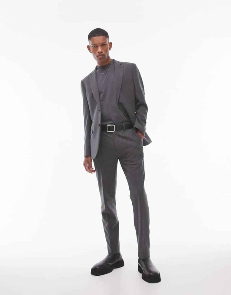 Topman - Premium - Slim Fit Anzughose in Anthrazit aus Wollmix-Grau von Topman