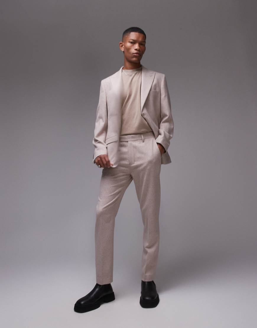 Topman - Premium - Slim Fit Anzughose in Stein aus Wollmix-Neutral von Topman
