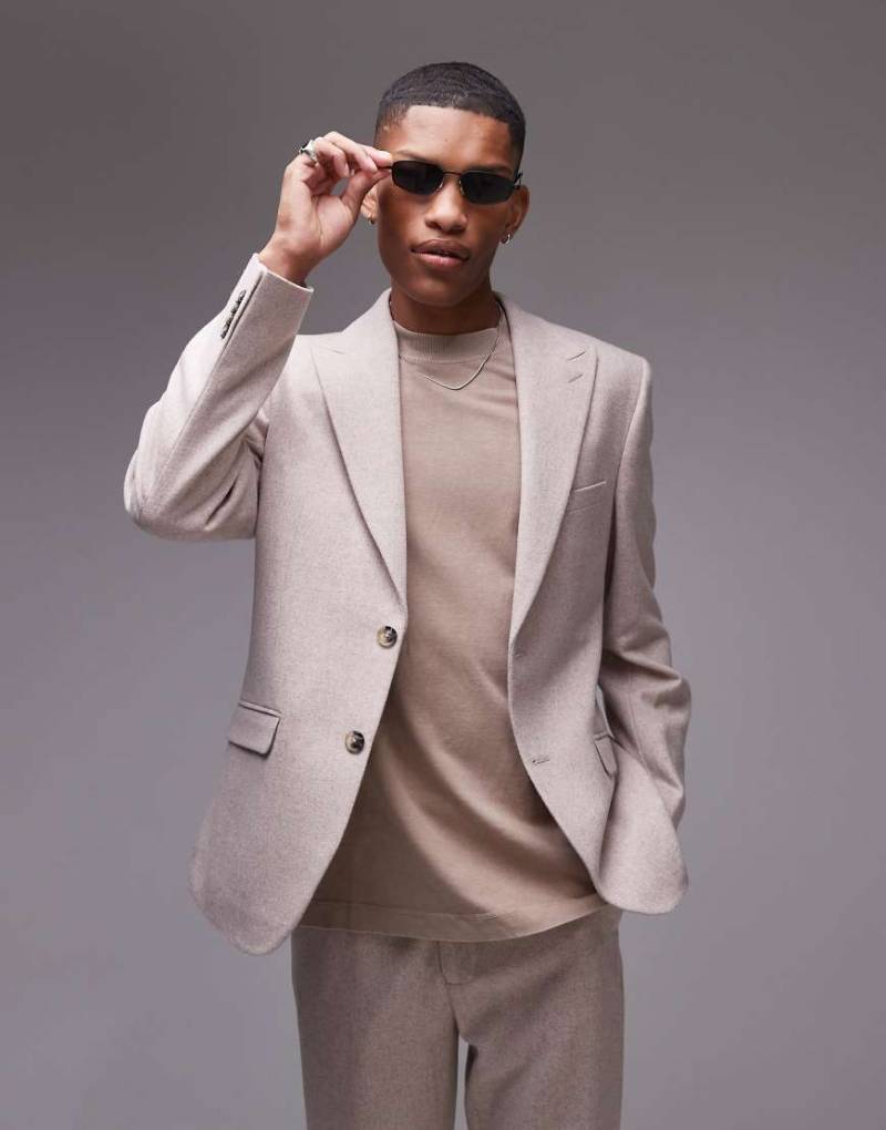 Topman - Premium - Slim Fit Anzugjacke in Stein aus Wollmix-Neutral von Topman
