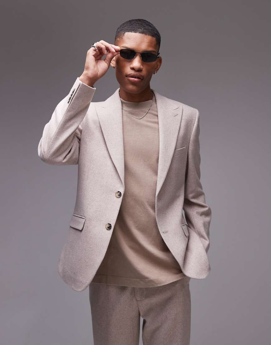 Topman - Premium - Slim Fit Anzugjacke in Stein aus Wollmix-Neutral von Topman