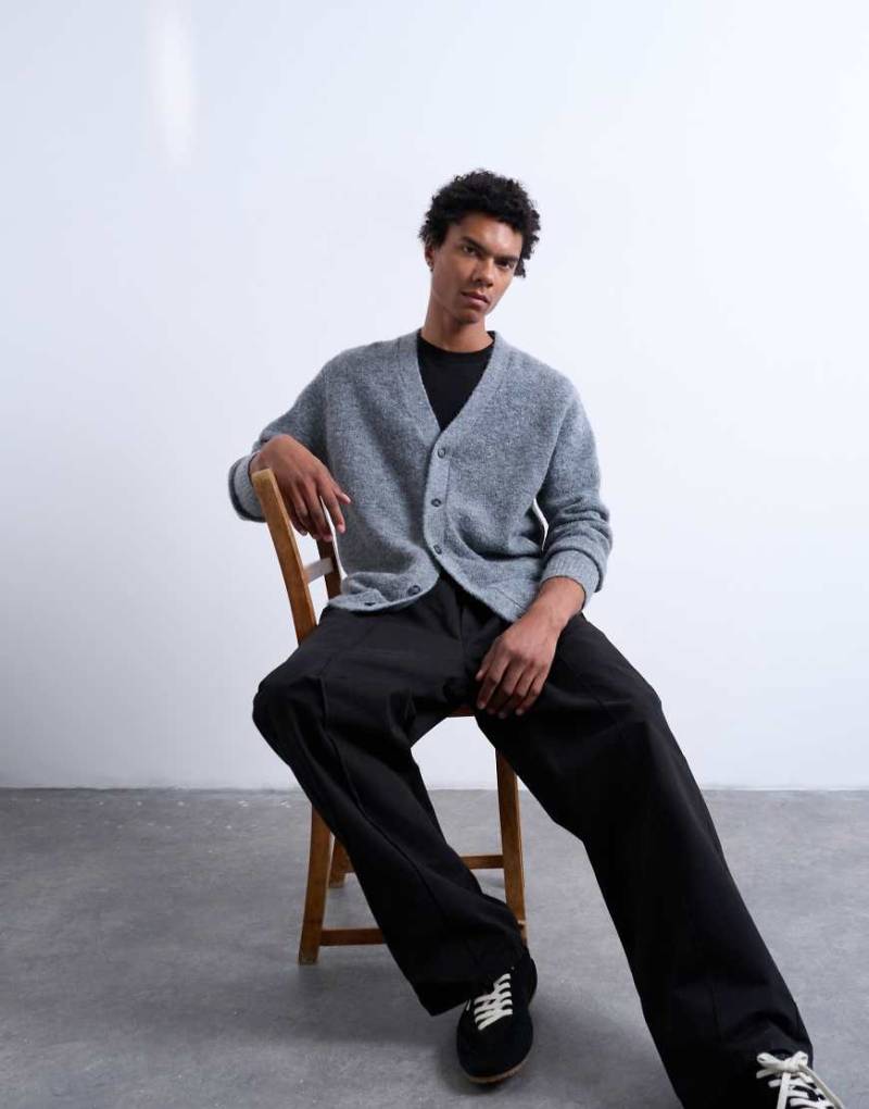 Topman - Oversize-Strickjacke in Anthrazit mit V-Ausschnitt-Grau von Topman