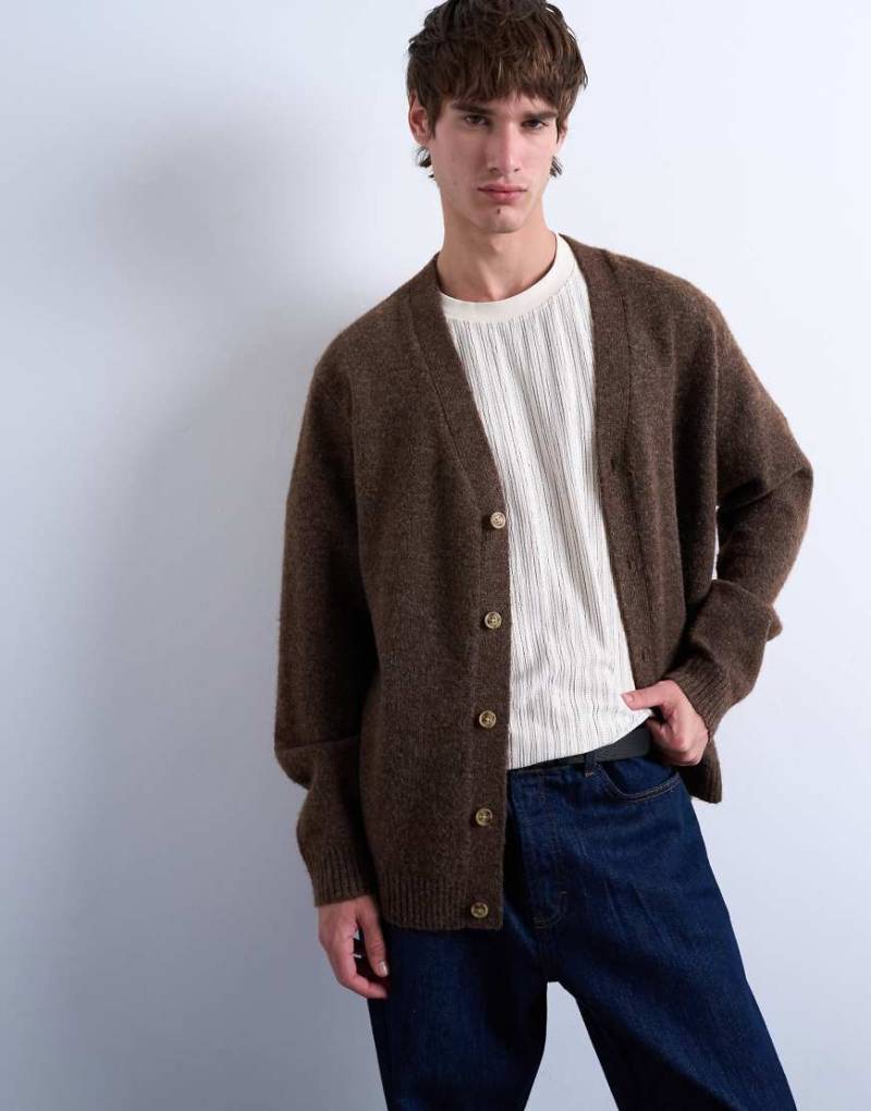 Topman - Oversize-Strickjacke in Braun mit V-Ausschnitt von Topman