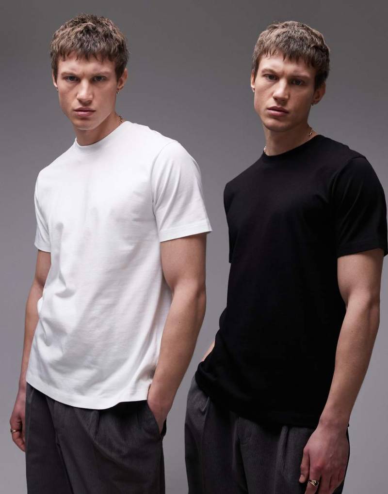 Topman - Regulär geschnittene T-Shirts im 2er-Pack in Schwarz und Weiß-Bunt von Topman