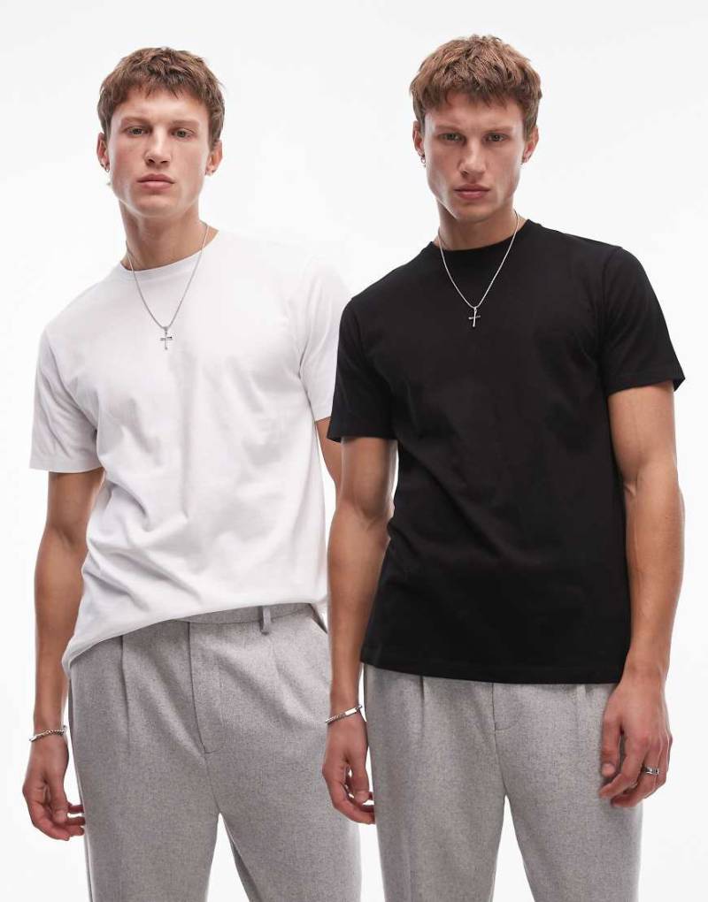 Topman - Regulär geschnittene T-Shirts im 2er-Pack in Schwarz und Weiß-Bunt von Topman