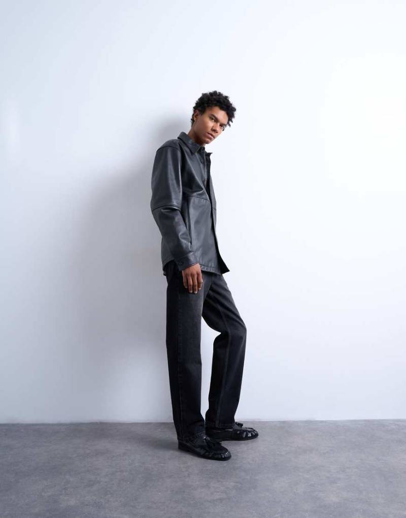 Topman - Regular Fit Hemd aus Echtleder in Schwarz von Topman