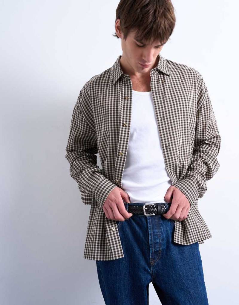 Topman - Regular-Fit-Hemd in Braun mit strukturierten Vichy-Karos-Brown von Topman