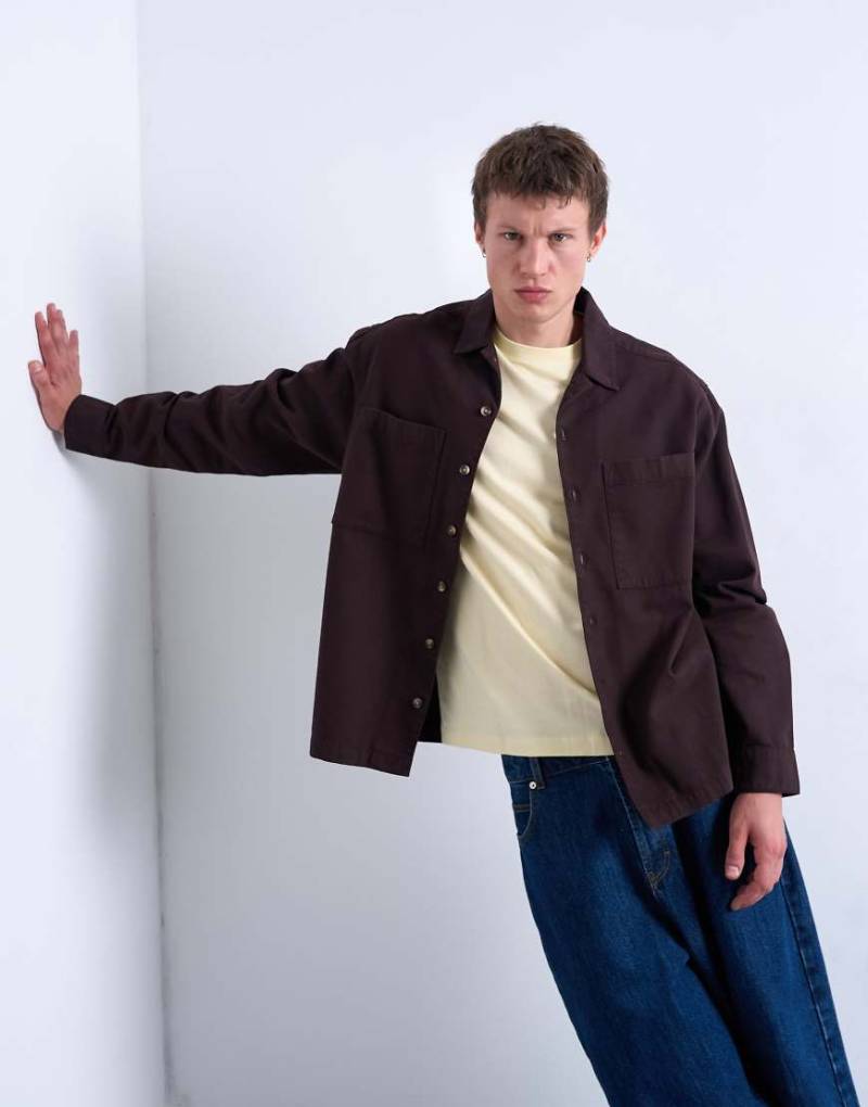 Topman - Regular Fit Hemdjacke aus Twill in Braun-Brown von Topman