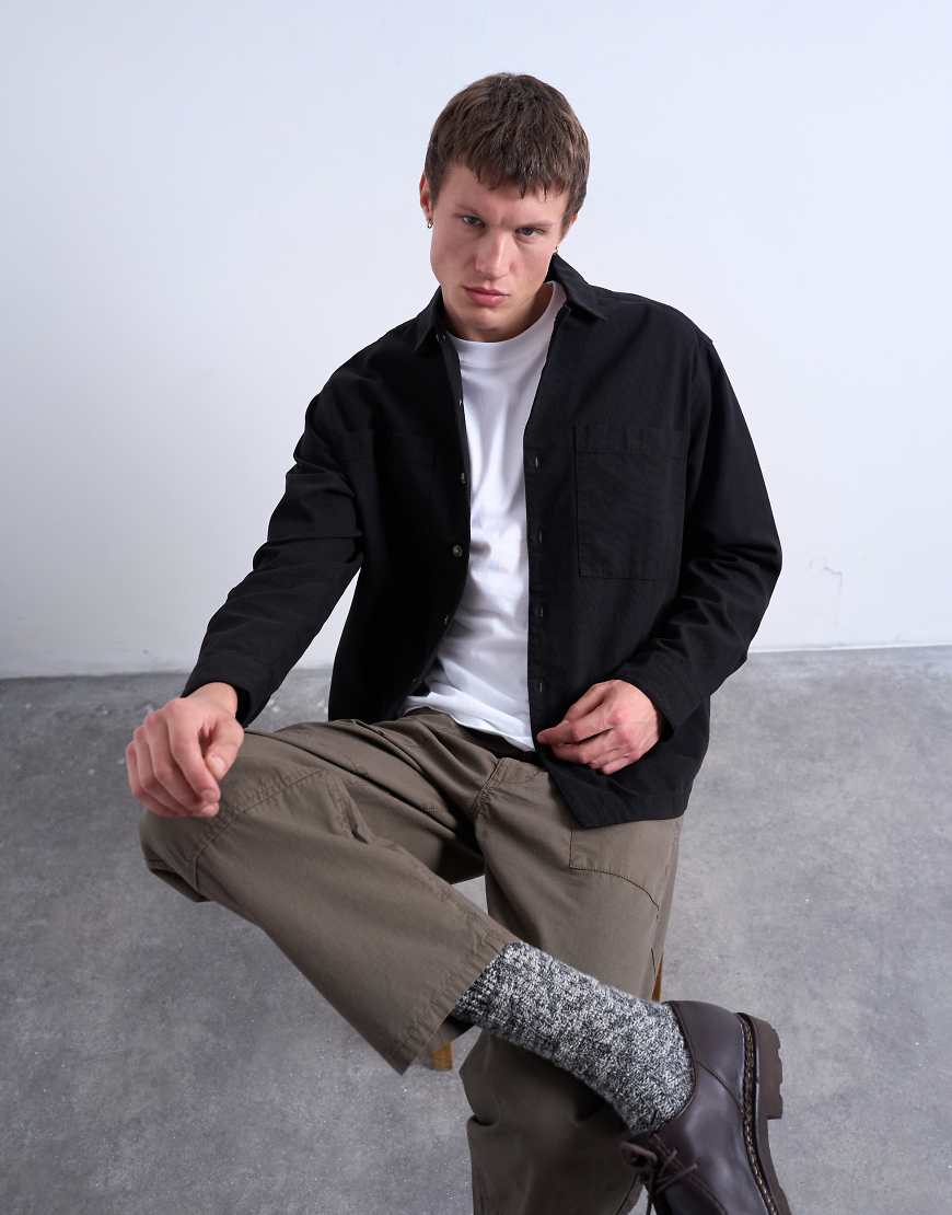 Topman - Regular Fit Hemdjacke aus Twill in Schwarz von Topman