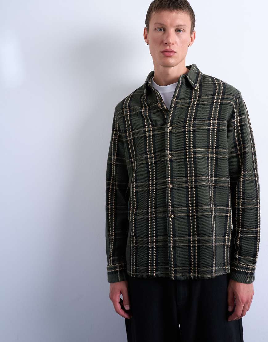 Topman - Regular Fit Hemdjacke in Grün mit strukturiertem Karomuster Topman - Regular Fit Hemdjacke in Grün mit strukturiertem Karomuster von Topman