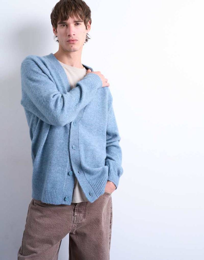 Topman - Oversize-Strickjacke in Mittelblau mit V-Ausschnitt von Topman