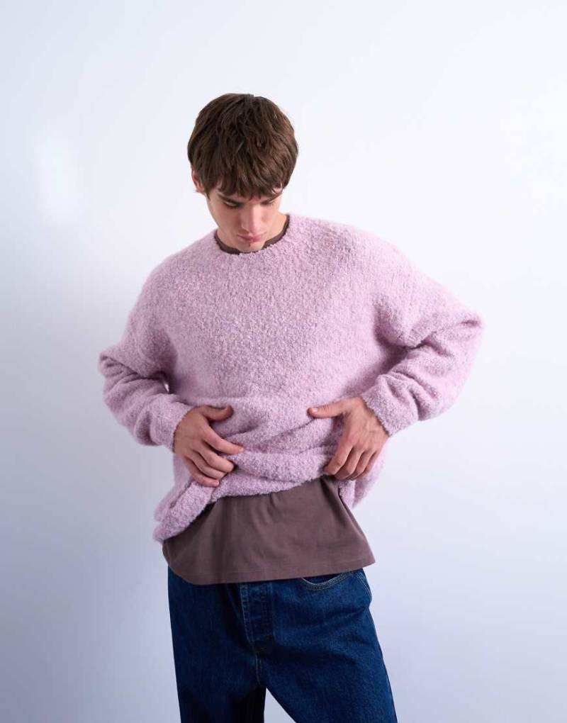 Topman - Relaxed Fit Bouclé-Pullover in Flieder-Lila von Topman
