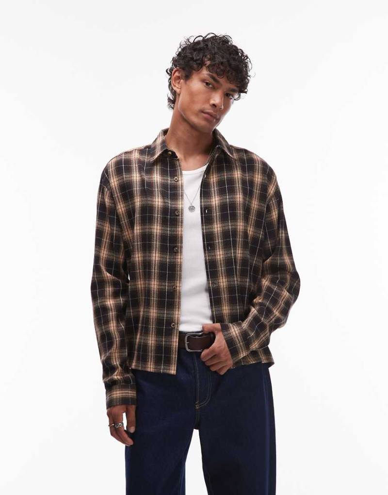 Topman - Relaxed Fit Cropped-Hemd aus Flanell in Braun kariert von Topman