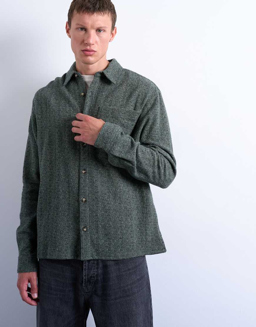Topman - Relaxed-Fit-Hemd in Grün mit melierter Struktur von Topman