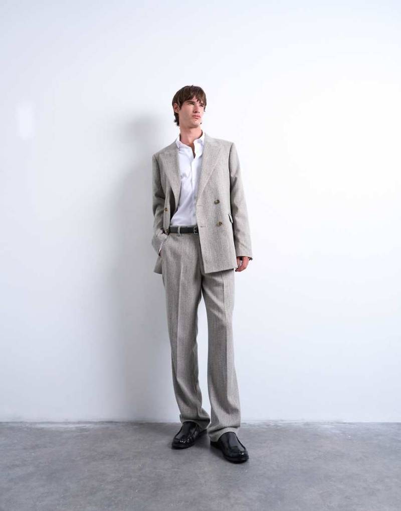 Topman - Relaxed-Fit-Hose in Steinbeige mit Fischgrätmuster-Neutral von Topman