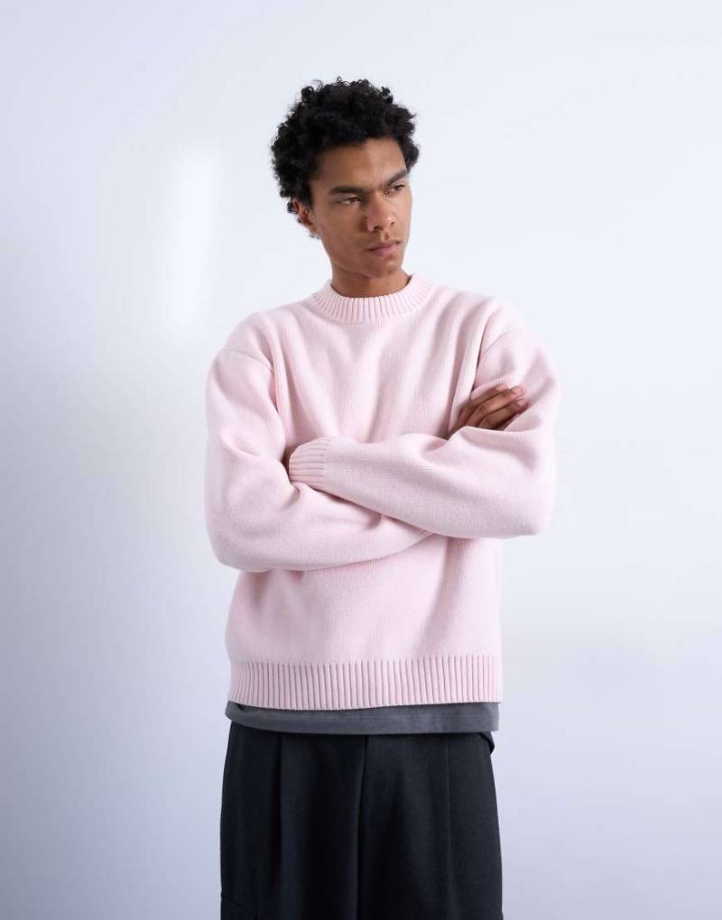 Topman - Relaxed-Fit-Strickpullover in Rosa mit Rundhalsausschnitt von Topman