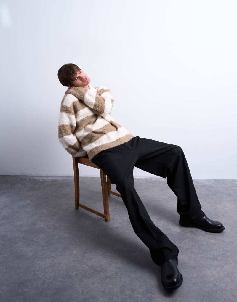 Topman - Relaxed-Fit-Strickpullover in gestreiftem Braun mit Polokragen-Brown von Topman