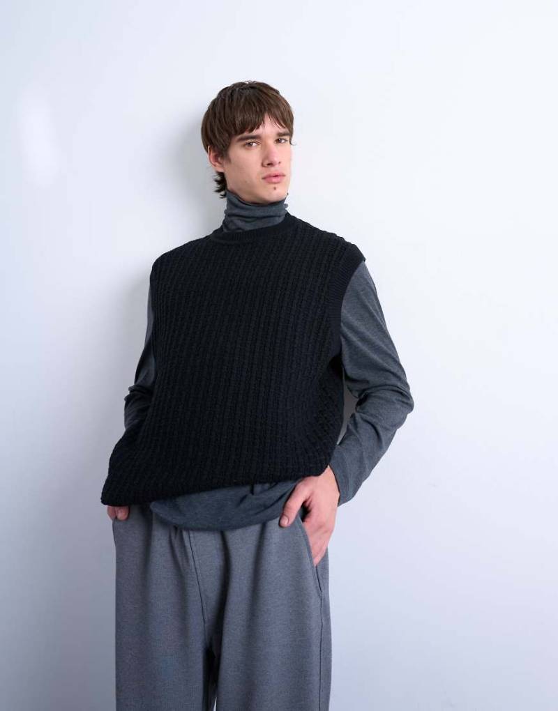 Topman - Relaxed-Fit-Strickpullunder in Schwarz mit Zopfmuster von Topman