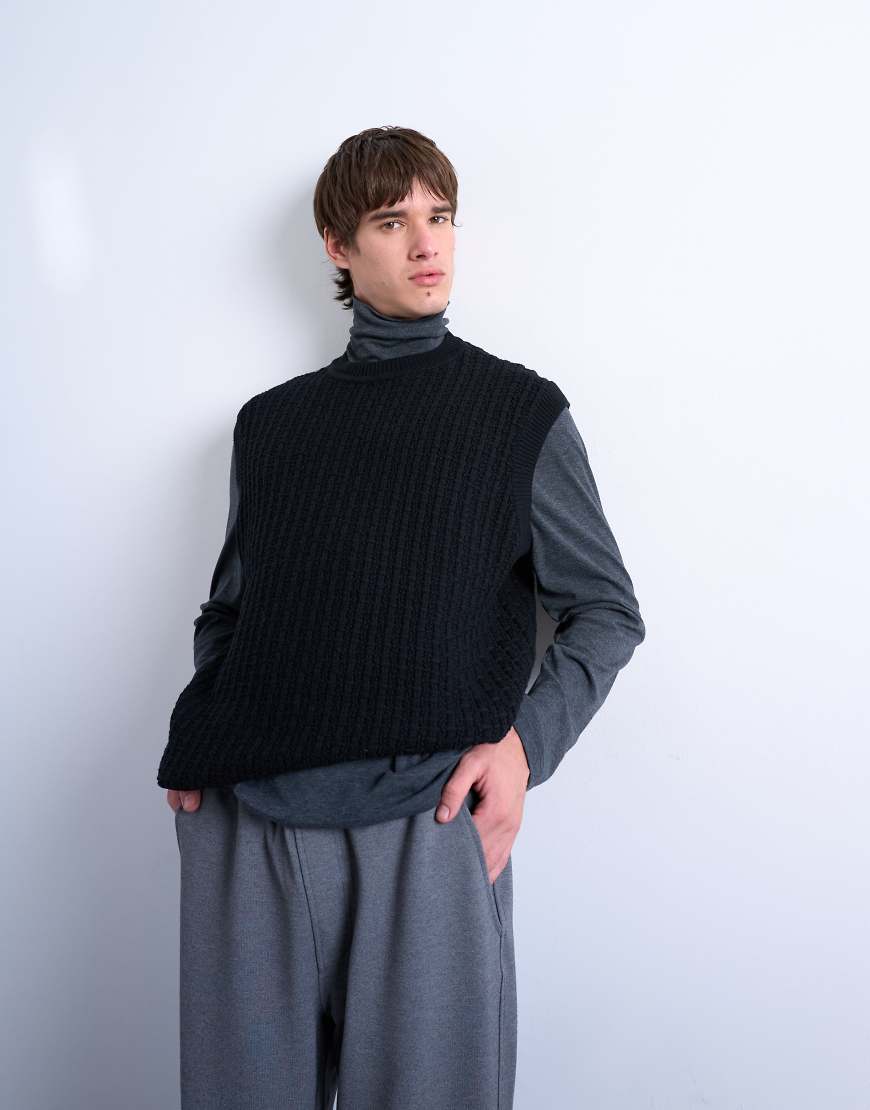Topman - Relaxed-Fit-Strickpullunder in Schwarz mit Zopfmuster von Topman