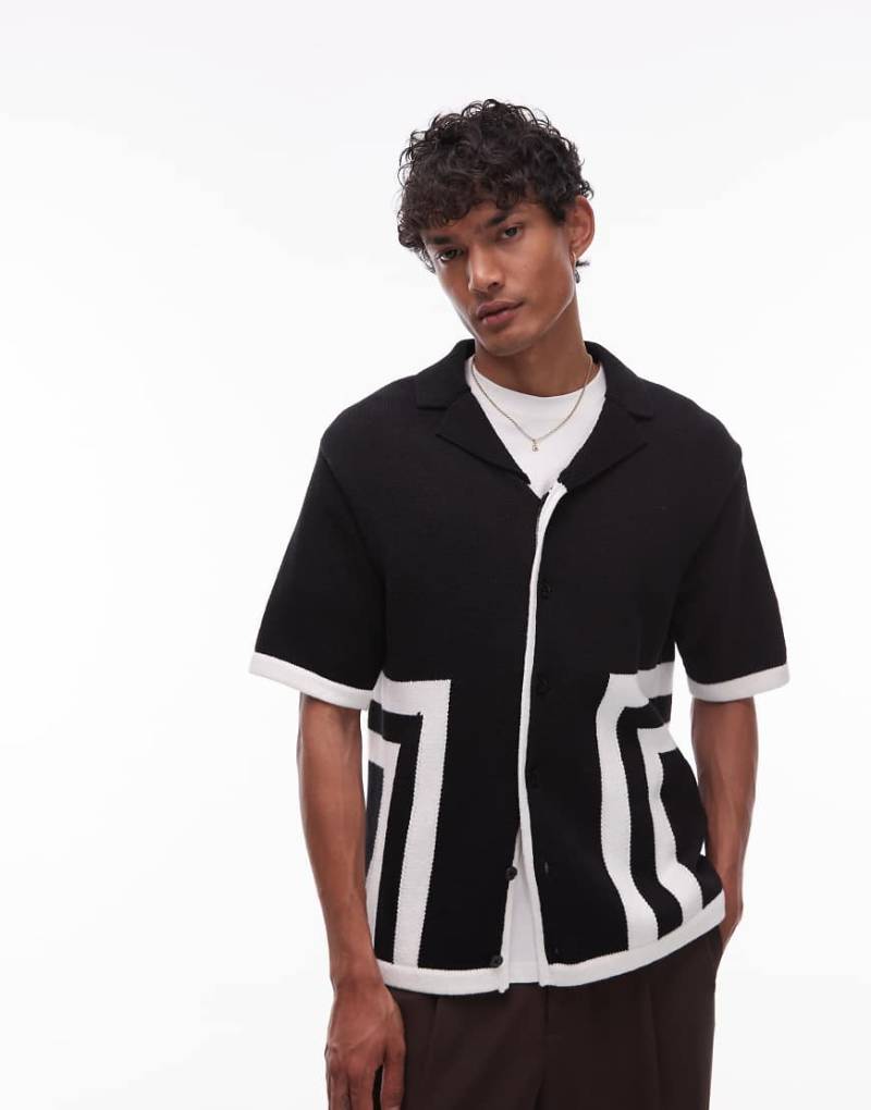 Topman - Relaxed-Fit-Strickshirt in Schwarz mit Bordüren-Design von Topman