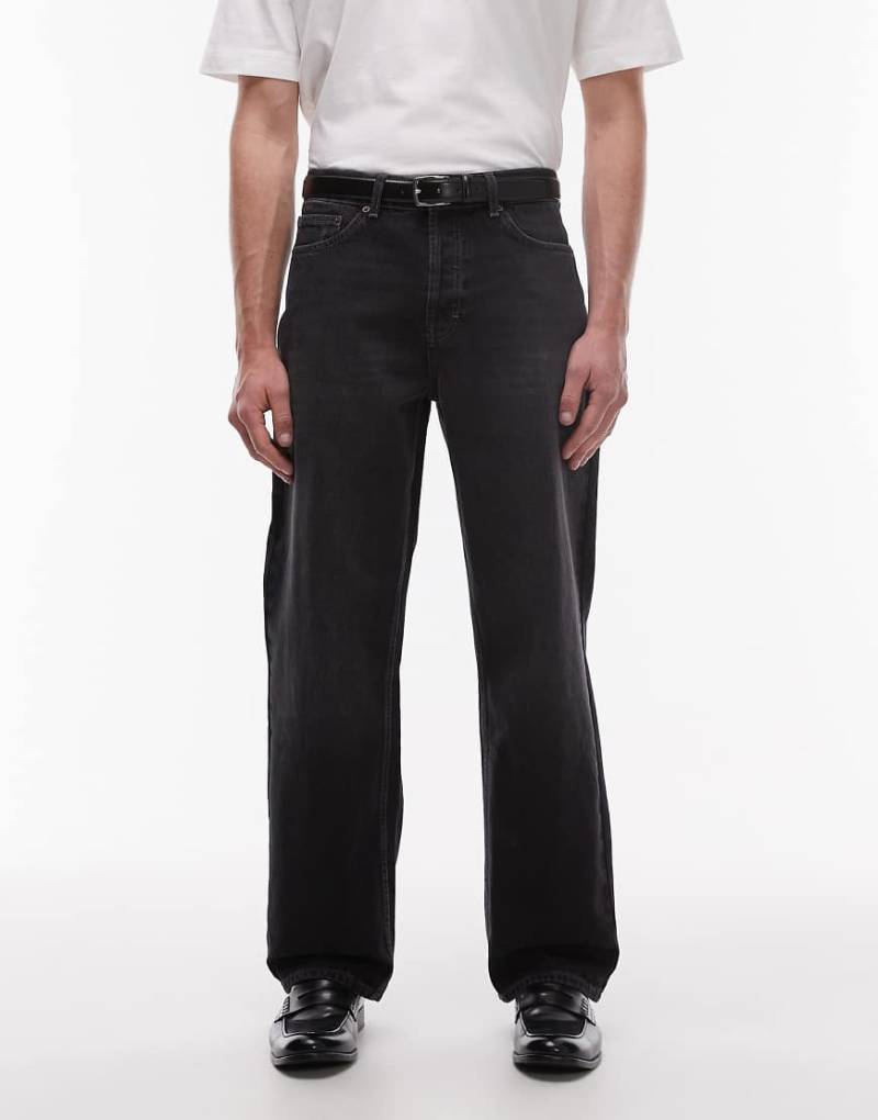 Topman - Rigid Baggy Jeans in gewaschenem Schwarz von Topman