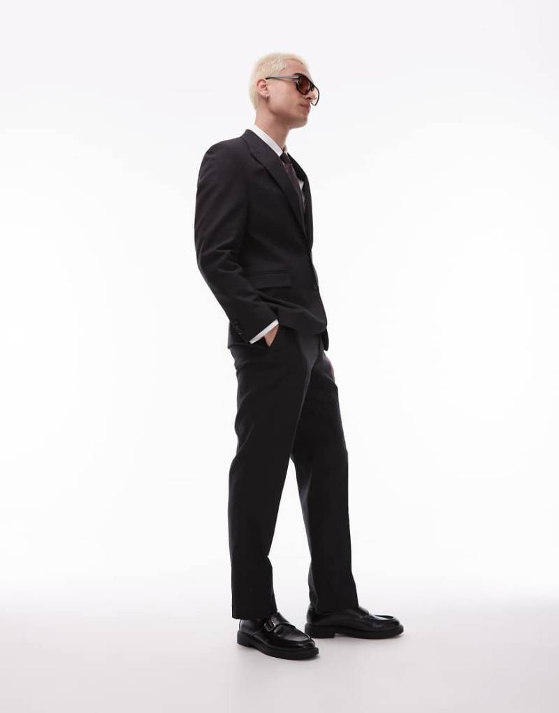 Topman - Schmal geschnittene Anzughose aus einer Leinenmischung in Schwarz von Topman