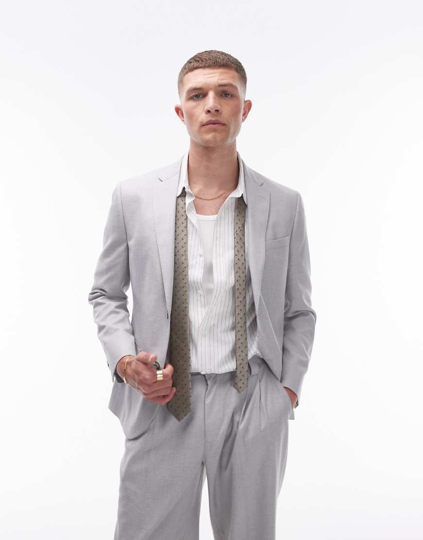 Topman - Schmal geschnittene Anzugjacke aus einer Leinenmischung in Grau von Topman