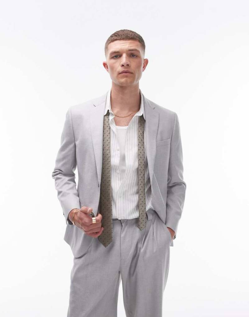 Topman - Schmal geschnittene Anzugjacke aus einer Leinenmischung in Grau von Topman