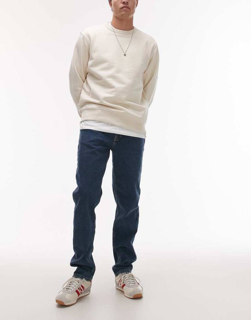 Topman - Schmal geschnittene Stretch-Jeans in mittelblauer Waschung von Topman