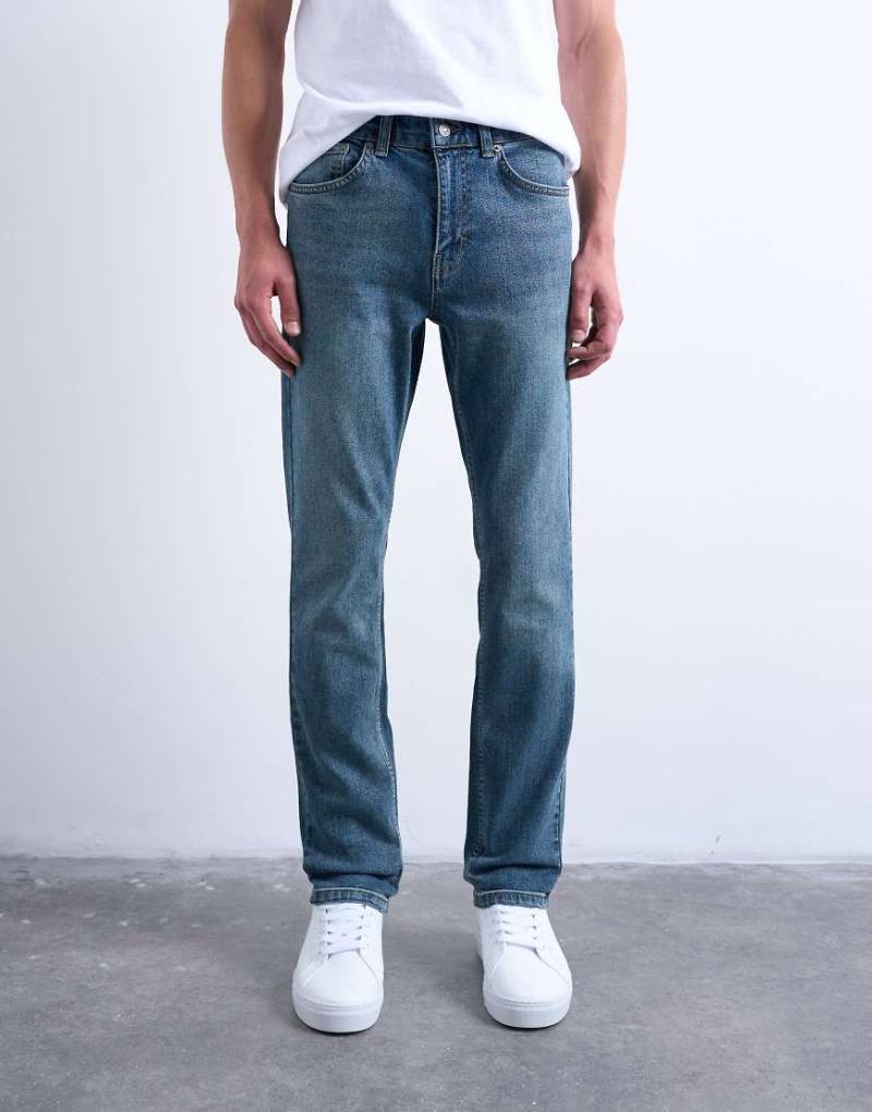 Topman - Schmal geschnittene Stretch-Jeans in mittlerer Waschung-Blau von Topman