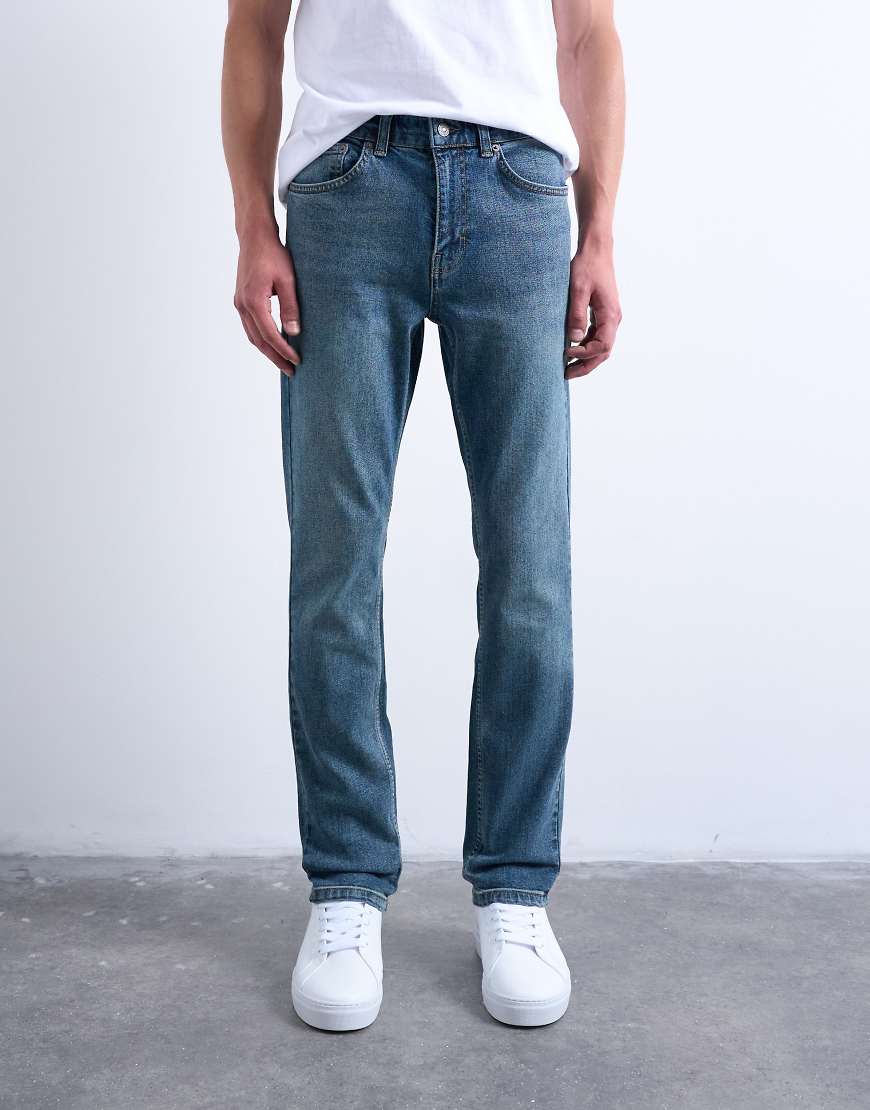 Topman - Schmal geschnittene Stretch-Jeans in mittlerer Waschung-Blau von Topman