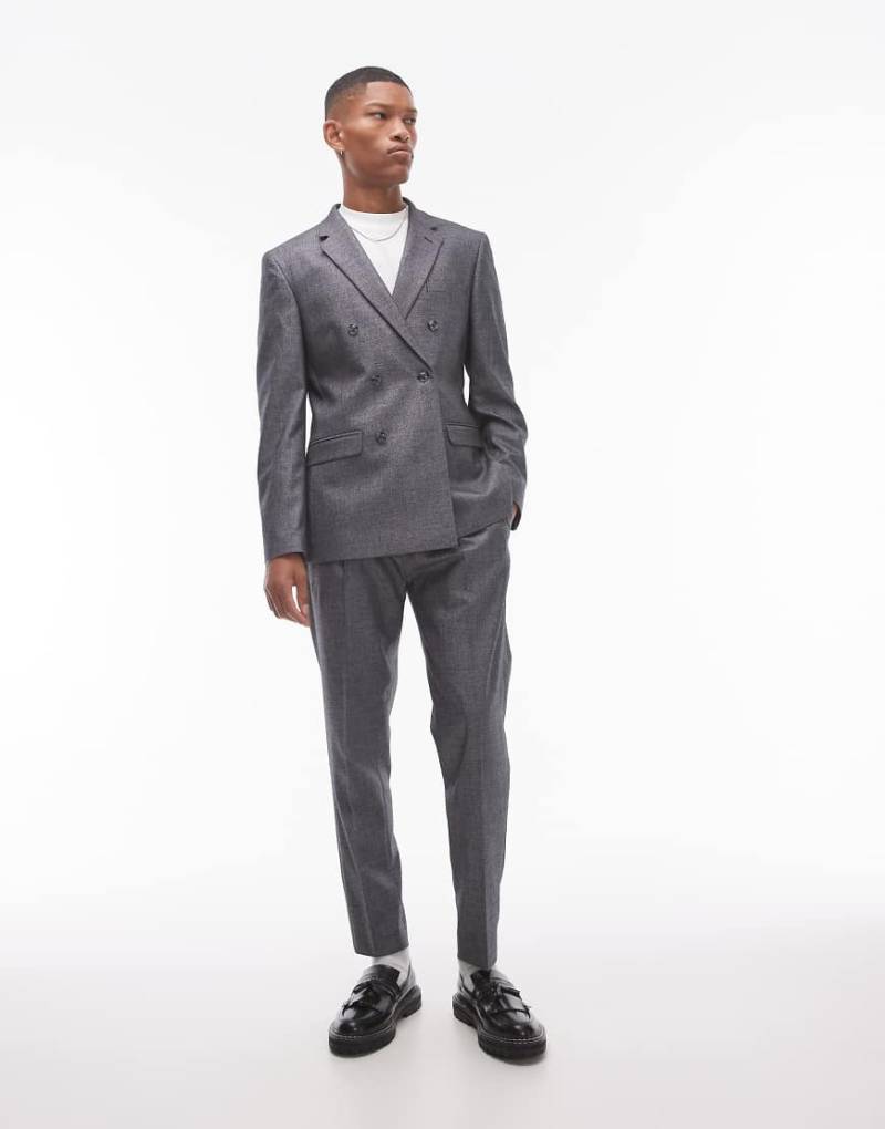 Topman - Schmal zulaufende Anzughose in Grau mit Kreuzschraffur von Topman