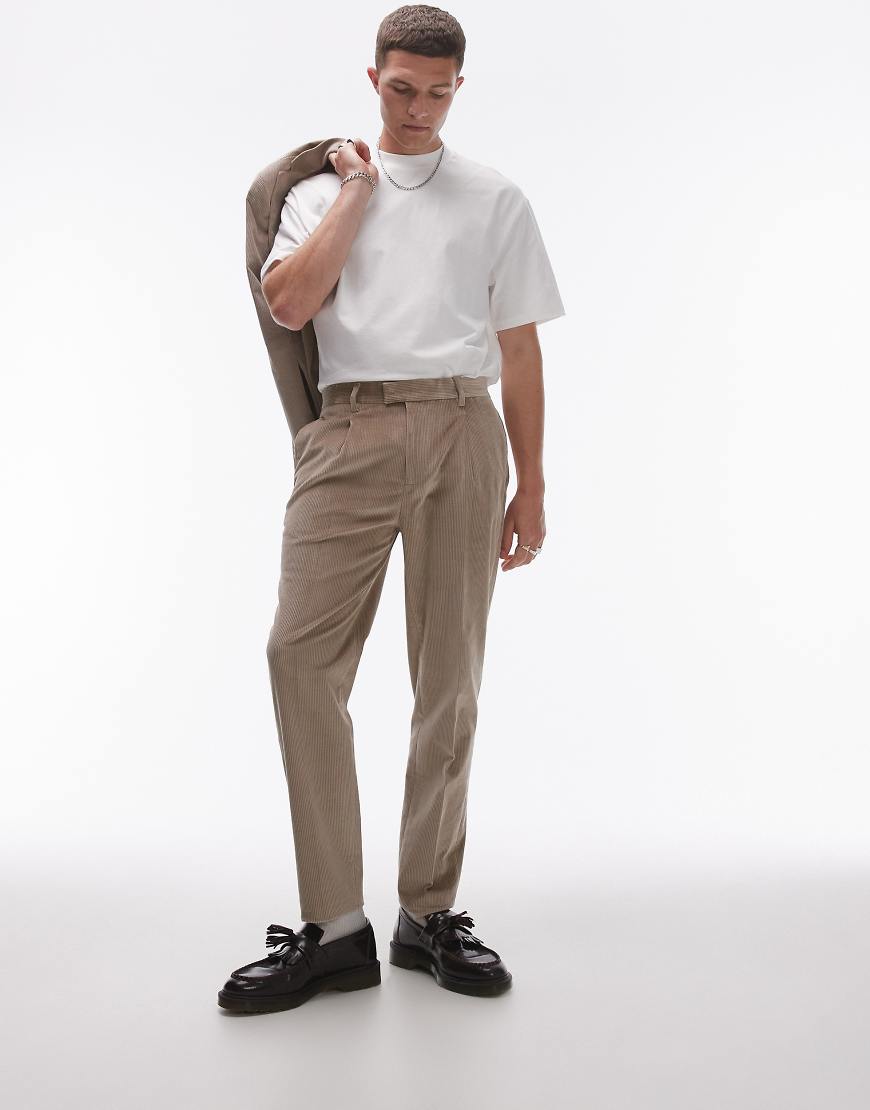 Topman - Schmal zulaufende Cordhose in Steinbeige-Neutral von Topman