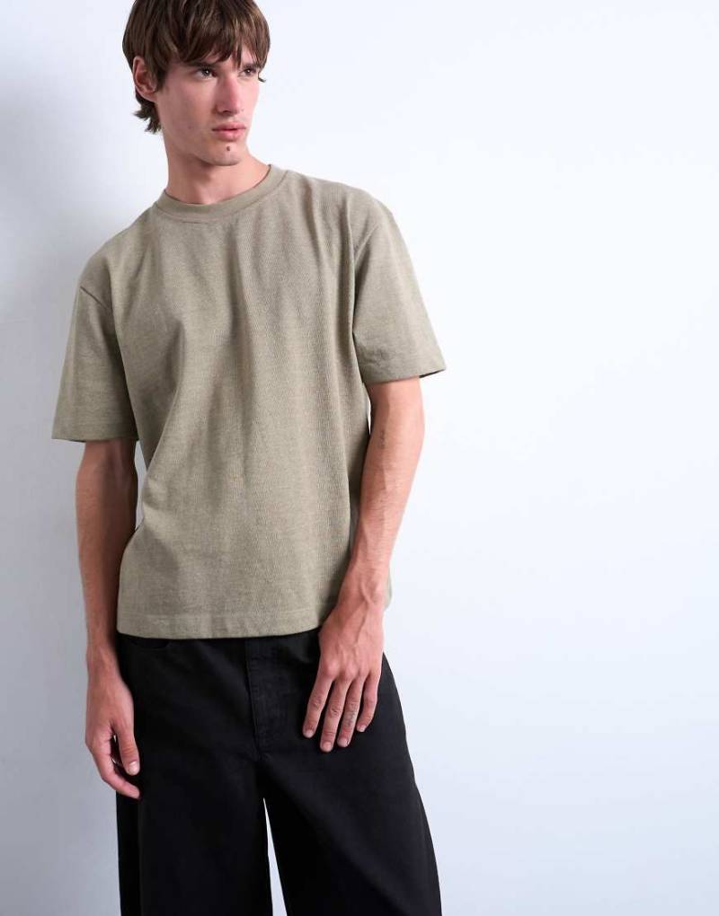 Topman - Hochwertiges Cropped-T-Shirt in Khaki-Grün von Topman