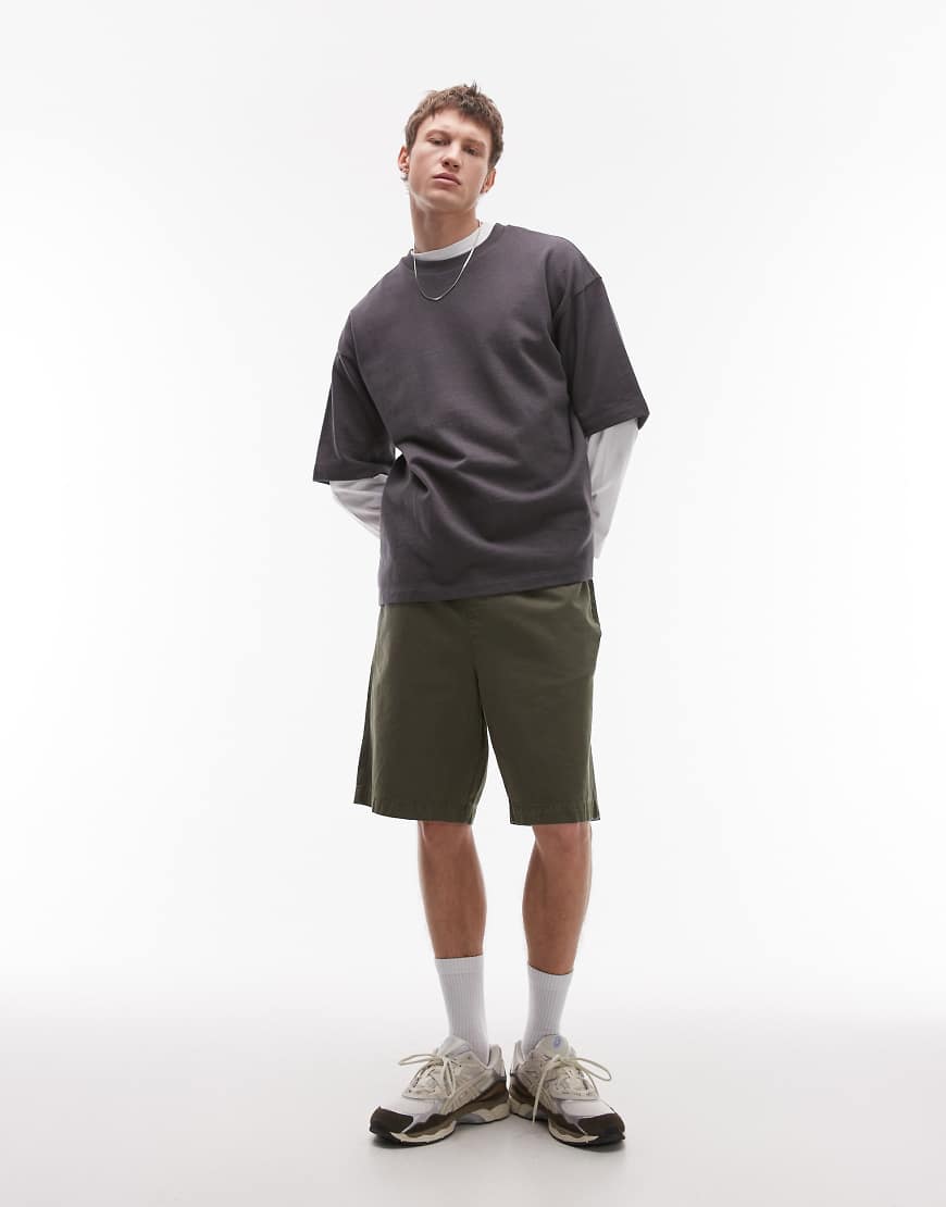 Topman - Chino-Shorts aus gewaschener Baumwolle in Khaki-Grün von Topman
