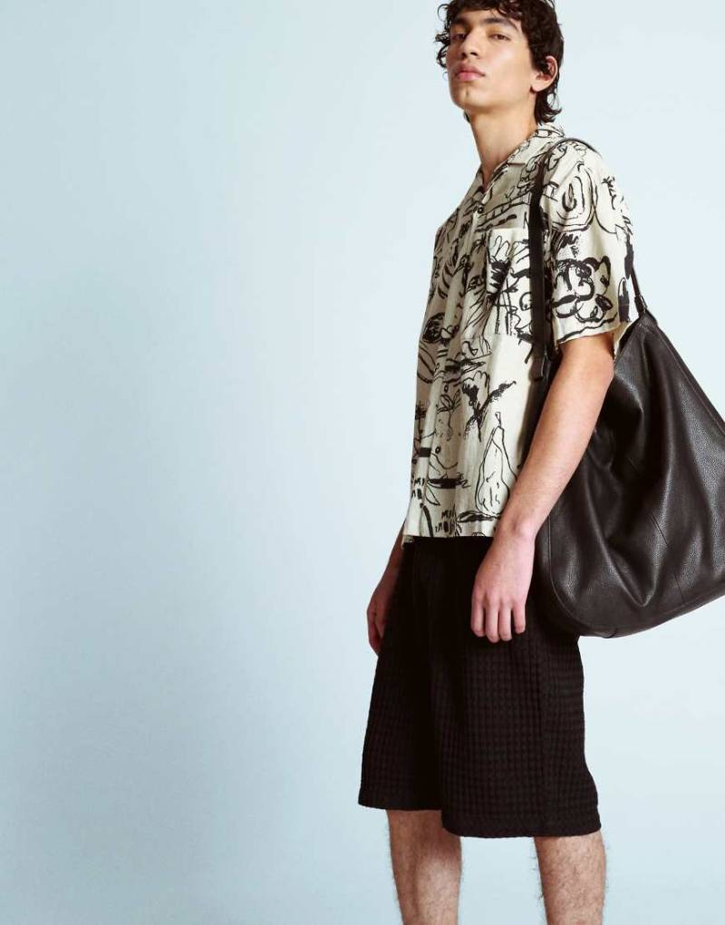 Topman - Shorts in Schwarz mit strukturiertem Gitterkaro, Kombiteil von Topman