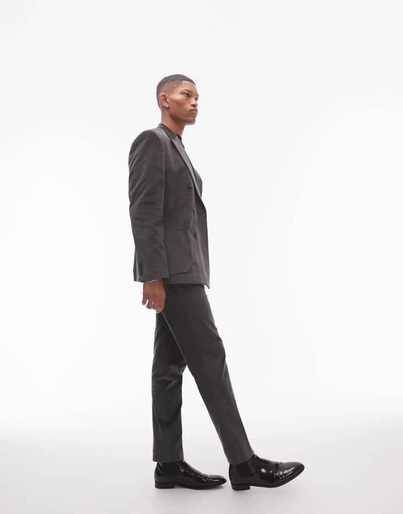 Topman - Skinny Fit Anzughose in Anthrazit aus Cord-Grau von Topman