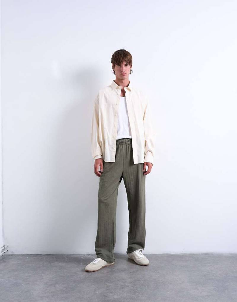 Topman - Straight-Fit-Jogginghose aus Seersucker in Khaki-Grün von Topman