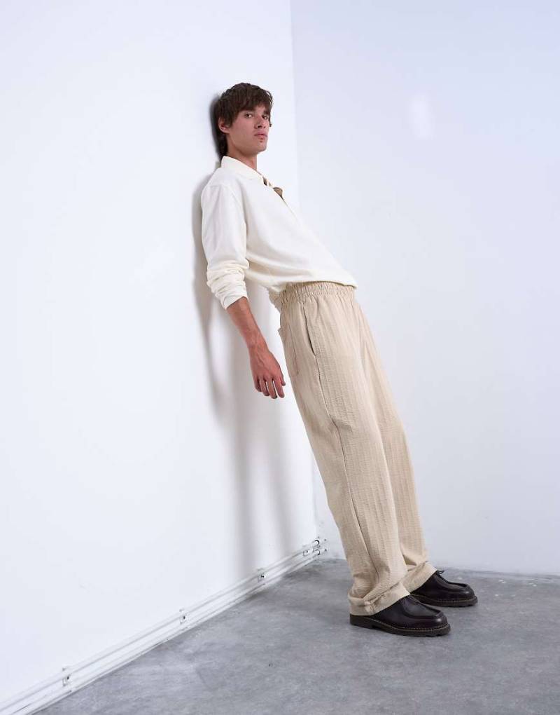 Topman - Straight-Fit-Jogginghose aus Seersucker in Steinbeige-Neutral von Topman