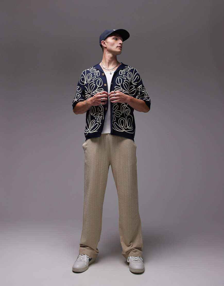 Topman - Straight-Fit-Jogginghose aus Seersucker in Steinbeige-Neutral von Topman