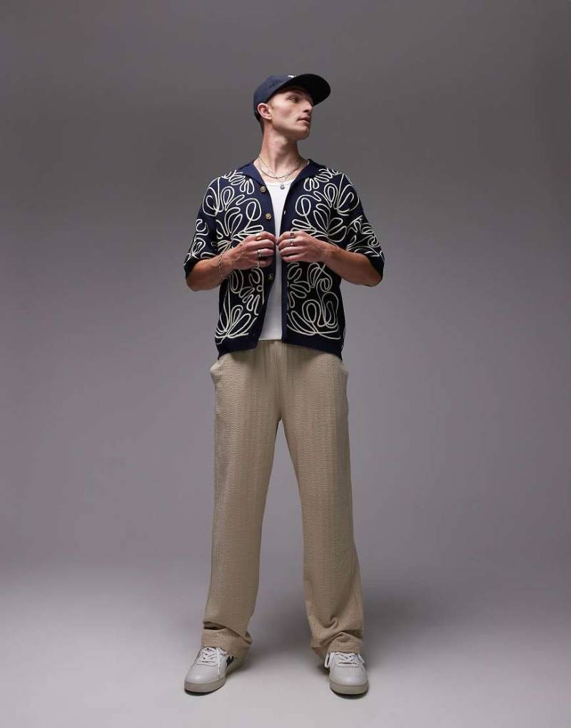 Topman - Straight-Fit-Jogginghose aus Seersucker in Steinbeige-Neutral von Topman