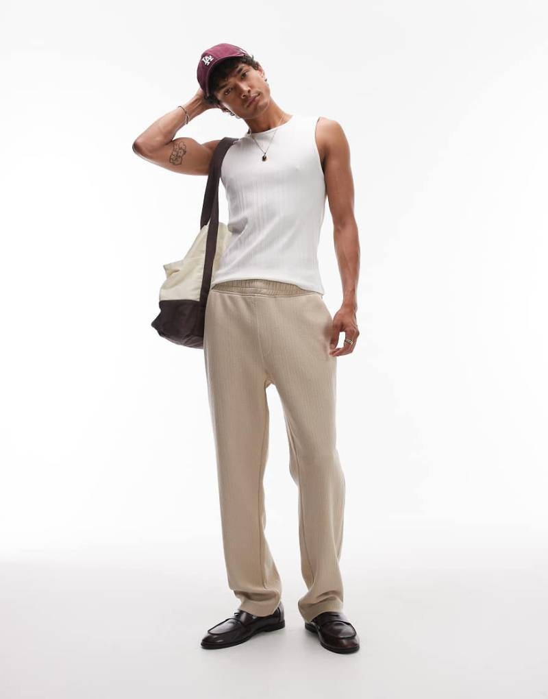 Topman - Straight Fit Jogginghose in Ecru mit strukturierten Streifen-Neutral von Topman