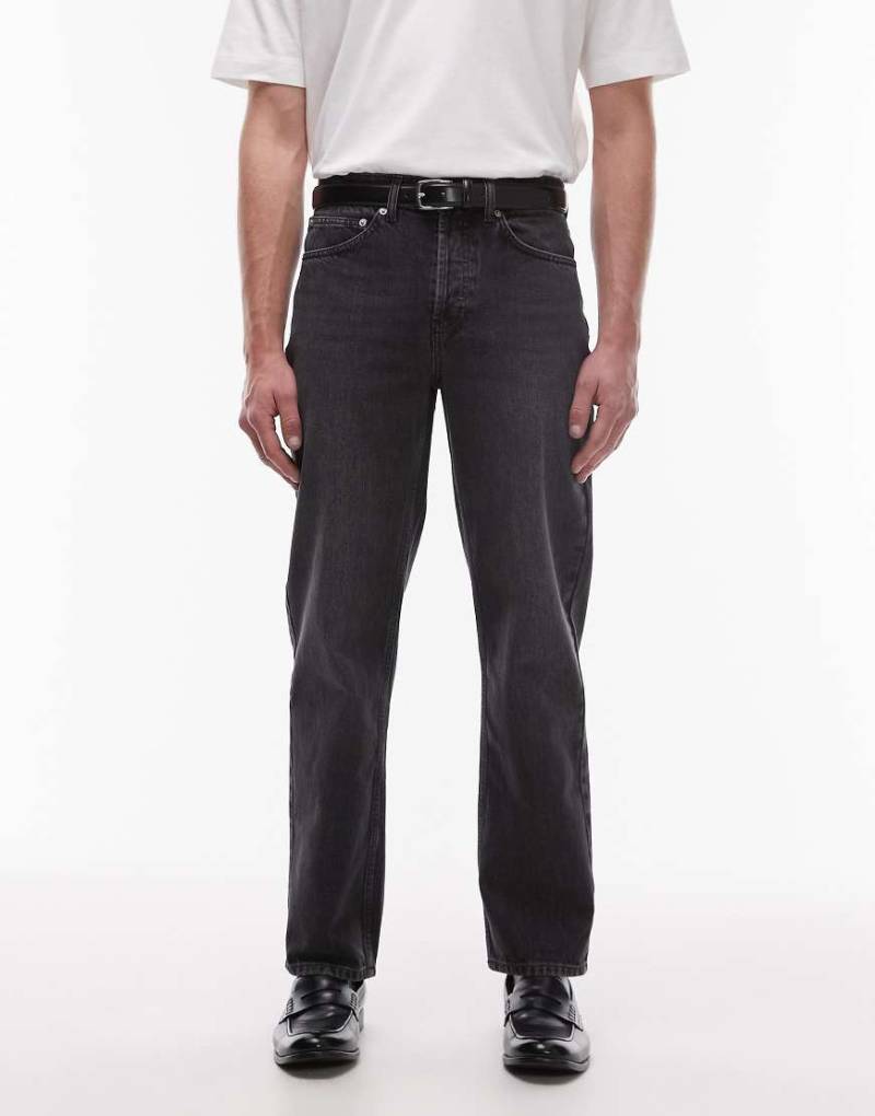 Topman - Straight Jeans ohne Stretch in verwaschenem Schwarz von Topman
