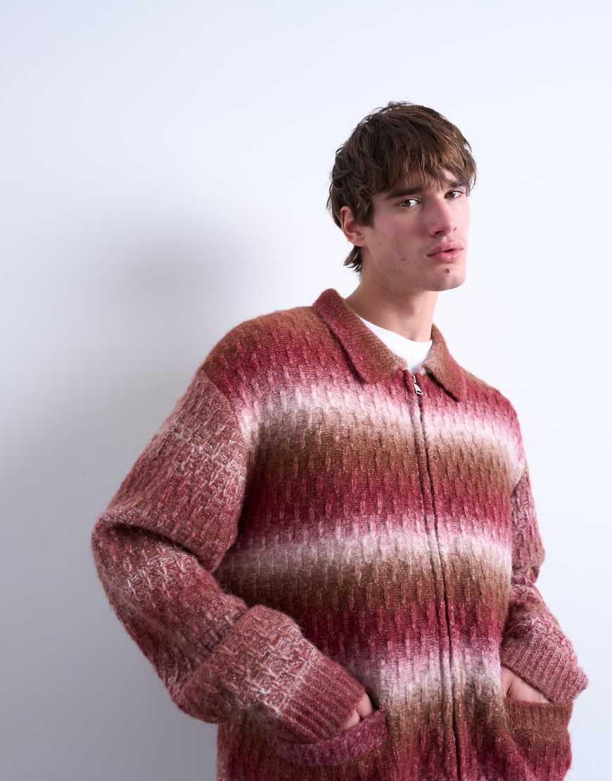 Topman - Strickjacke aus Wollmischung in Braun mit durchgehendem Reißverschluss-Brown von Topman