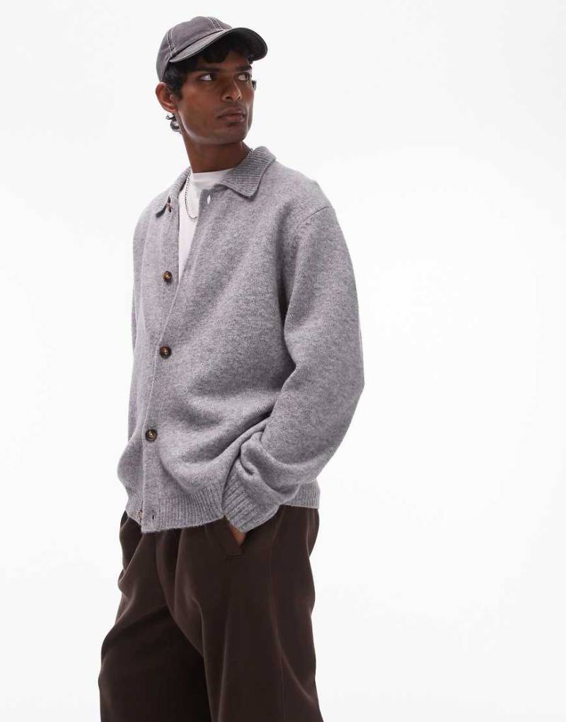 Topman - Strickjacke in Anthrazit mit Knopfleiste-Grau von Topman