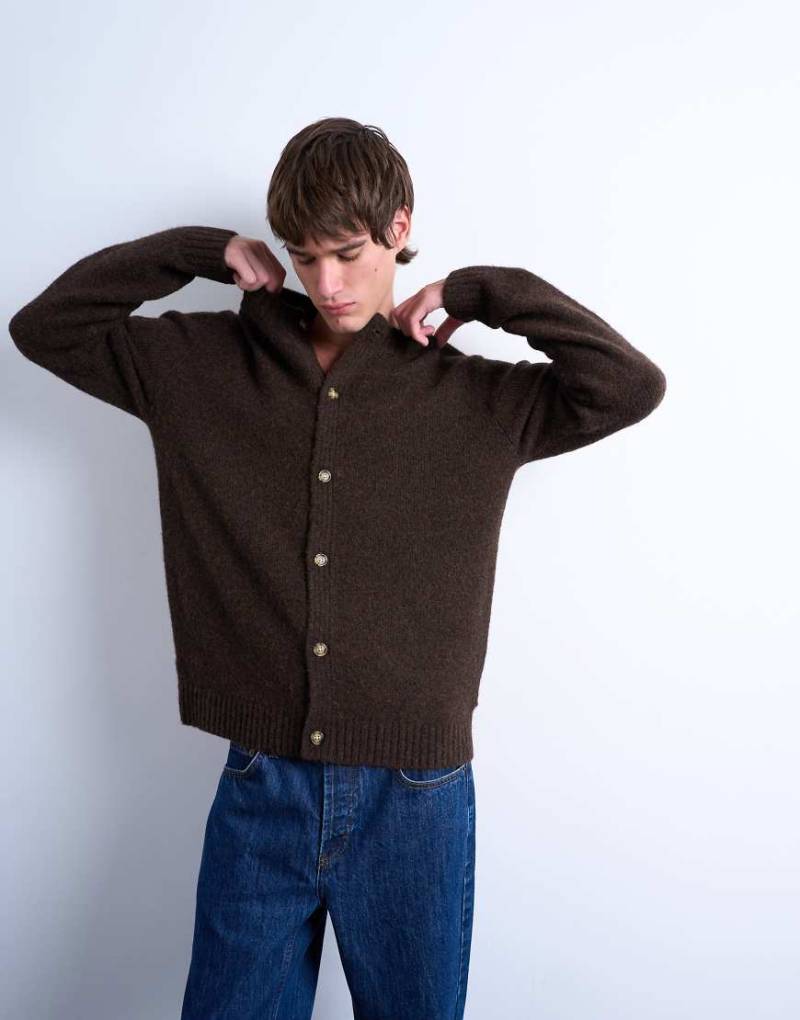 Topman - Strickjacke in Braun mit Rundhalsausschnitt-Brown von Topman